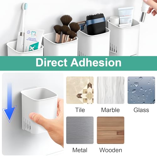 2 Pcs Toothbrush Holder Wall Mounted, No Drilling Toothbrush Holders for Bathroom, Shower Electric Toothbrush and Toothpaste Razor Holder Removable Self Draining for Bathroom Kitchen (White) - color: White