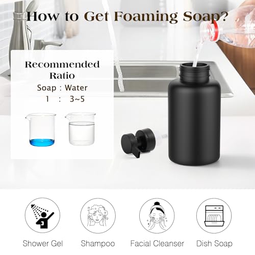 Luxspire Foaming Soap Dispenser 15oz Hand Soap Bottle, Black+White, 2 Pack | Anti-drip pump, wide mouth easy refill, non-slip silicone base, 7 waterproof labels, bathroom and kitchen sink use - color: Black + White