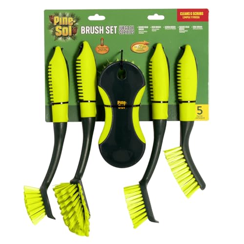 Pine-Sol Scrub Brush Set - Long Handle Cleaning Brushes with Heavy Duty Bristles and Comfort Grip - Scrubbers for Kitchen, Household, and Dishwashing, 5 Pieces - size: 5 Piece Set