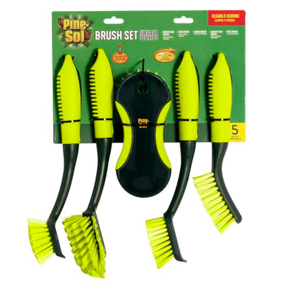 Pine-Sol Scrub Brush Set - Long Handle Cleaning Brushes with Heavy Duty Bristles and Comfort Grip - Scrubbers for Kitchen, Household, and Dishwashing, 5 Pieces - size: 5 Piece Set