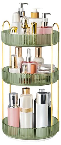 360° Rotating Makeup Organizer for Vanity, 3 Tier Perfume Organizers, Green | Large Capacity Spinning Bathroom Countertop Organizer for Skincare Cosmetic Perfume Lipstick Nail Polish Storage - color: Green