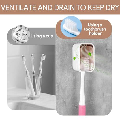 4 PCS Toothbrush Holder Wall Mounted with Cover, Electric Toothbrush Holders for Bathroom (Single-Slot Design), Moisture-Proof and Dust-Proof Organizer for Home and Travel Use(Gray,Brown) - color: Brown,grey