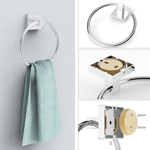RUACQ Chrome Toilet Paper Holder & Towel Ring, Bathroom Accessories | 2-Piece Bathroom Hardware Set, Pivoting Tissue Roll Holder, Hand Towel Ring, Square Base, 304 Stainless Steel, Wall Mounted - color: Chrome, size: 2pcs
