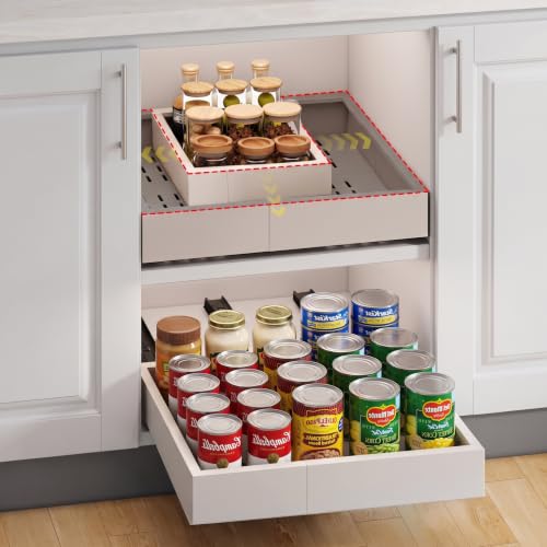 Fokyfok Pull out Cabinet Organizer,Expandable,No Drill,Heavy Duty,Kitchen | 11"-16"Wx13"-17"D,3 Rails,Pull out Drawers,Cabinet Drawers Slide out,Roll out Shelves,Pantry,Bathroom,Adhesive,Adjustable,1PC - size: 11"-16"W X 13"-17"D