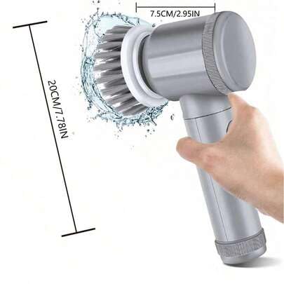 Electric Cordless Spin Cleaning Scrubber, Powerful Handheld Shower Cleaner with 6 Interchangeable Brush Heads, Multi-Surface Cleaner for Bathroom Tub Tile Grout Kitchen Sink Window Floor Car, Gray