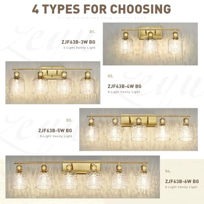 zeyu 42.2'' Modern Bathroom Gold Light Fixture, 6 Light Bathroom Lighting Fixtures Over Mirror Bedroom, Brushed Gold Finish with Clear Hammered Glass, ZJF63B-6W BG - color: Brushed Gold|Hammered Glass, size: 6-Light