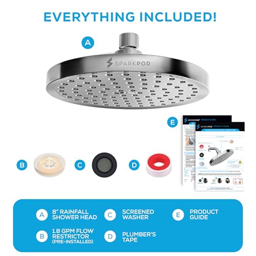 SparkPod Rain Shower Head, 8 Inch Round, Luxury Polished Chrome Finish | High Pressure Shower Heads, 90 Nozzles, Adjustable Showerhead, No Tools Needed, Universal Connection - color: Luxury Polished Chrome, style: 8 Inch Round