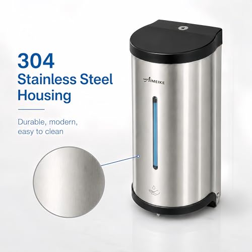 Automatic Wall-Mount Soap Dispenser, 800 mL Stainless Steel | Touchless 800 mL wall dispenser with viewing window, keyed lock and low-liquid indicator; requires 6 AA batteries. - color: 2000 Silver