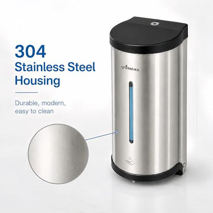 Automatic Wall-Mount Soap Dispenser, 800 mL Stainless Steel | Touchless 800 mL wall dispenser with viewing window, keyed lock and low-liquid indicator; requires 6 AA batteries. - color: 2000 Silver