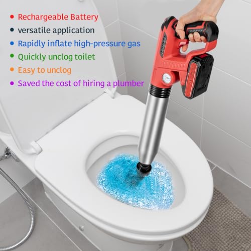 Electric Toilet Plunger，Drain Clog Remover Tools,High Pressure Air Toilet Plungers Heavy Duty Plunger For Toilet,Bathroom,Floor Drain,Sewer,Pipe，RED - color: 1 Battery RED