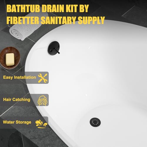 Trip Lever Tub Drain Kit, Matte Black | Bathtub Drains Stopper Replacement Kits, Trip Lever Overflow Faceplate, Tub Drains Strainer, Thread Adapter & Gasket - color: Black Kits