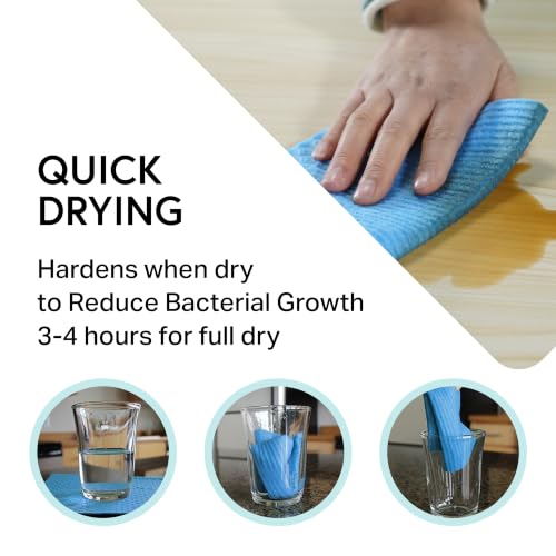 Swedish Wholesale Dishcloths Reusable 8" x 7" Sponge Cloths, Bulk 10 Pack of High Absorbent Cellulose Dish & Kitchen Cleaning Hand Towels, Wring to Dry & Machine Wash, Odor Resistant, Blue - color: Blue