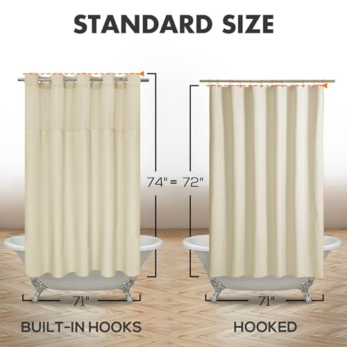 River Dream No Hook Shower Curtain with Snap-in Liner Set, Linen, 71x74 | Snap on/off Waterproof PEVA Liner, See Through Top Window, Slub Textured, Hotel Style Shower Curtain Set, Standard Size - color: Linen, size: 71"W x 74"L (Pack of 1)