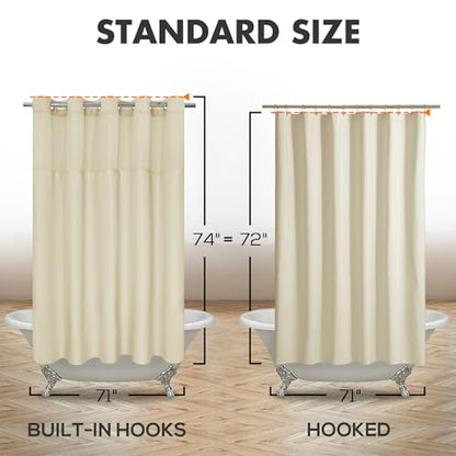 River Dream No Hook Shower Curtain with Snap-in Liner Set, Linen, 71x74 | Snap on/off Waterproof PEVA Liner, See Through Top Window, Slub Textured, Hotel Style Shower Curtain Set, Standard Size - color: Linen, size: 71"W x 74"L (Pack of 1)