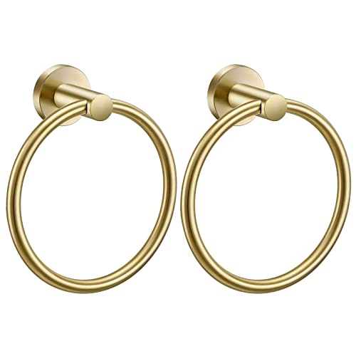 2 Pack Towel Ring, Hand Towel Holder No Drilling Heavy Duty Simple Round Towel Holder Wall Mount Towel Rack (Gold-2) - color: Gold-2