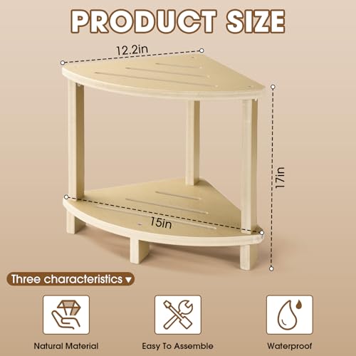 Corner Shower Stool for Inside Shower, 17in Shower Foot Rest for Shaving Legs with Storage Shelf 2-Tier, Waterproof Bath Stool Bench for Small Spaces Bathroom Seat