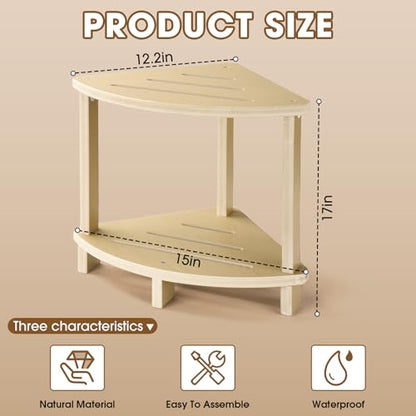 Corner Shower Stool for Inside Shower, 17in Shower Foot Rest for Shaving Legs with Storage Shelf 2-Tier, Waterproof Bath Stool Bench for Small Spaces Bathroom Seat