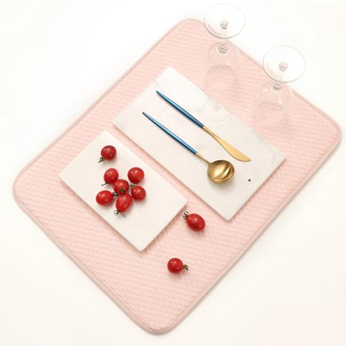 2 Pack Microfiber Dish Drying Mat for Kitchen Counter,Ultra Absorbent Dish Drainer Mat ,Dish Drying Pad , Dish Rack Mat 20×15 Inch (Dusty Pink)