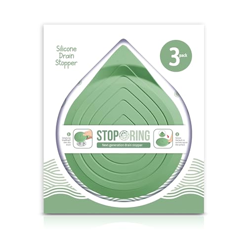 Drain Stopper for Bathtub, Sink & Shower – StopRing 5.12" Silicone Drain Cover with Suction Base | Universal Flat Drain Plug | Hair Catcher & Water Seal | Gray + Sky Blue + Sage Green
