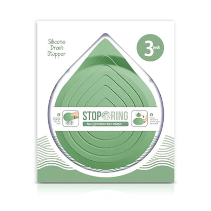 Drain Stopper for Bathtub, Sink & Shower – StopRing 5.12" Silicone Drain Cover with Suction Base | Universal Flat Drain Plug | Hair Catcher & Water Seal | Gray + Sky Blue + Sage Green