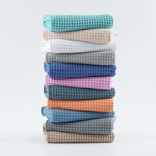 MICROFI New Microfiber Waffle Bath Towels, 3 Pieces, Oversized, Soft, Absorbent, Fast Drying, Lint Free, Includes Bath, Face and Hand Towels 430 GSM - color: Champagne