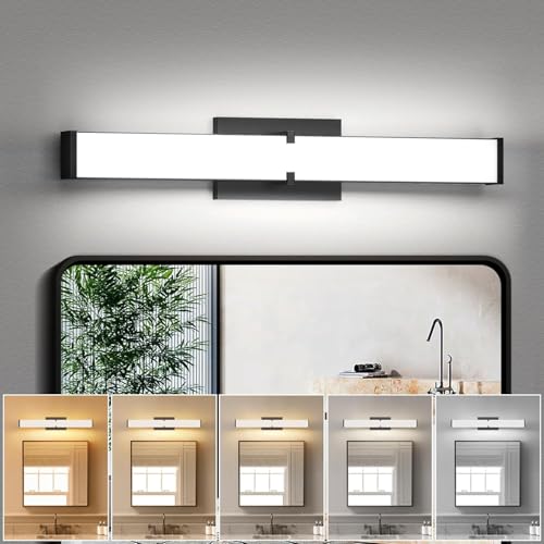 Modern Bathroom Light Fixtures Over Mirror 16 Inch(15.75"), 20W 2000 Lumen Dimmable Bathroom Vanity Light, 5CCT LED Vanity Light Bar, Black Vanity Lighting Fixtures with ETL Certified - size: 16IN 5CCT