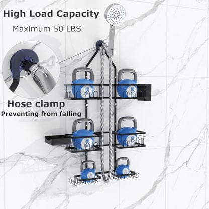Shower Caddy Hanging Upgraded Adjustable Rustproof Shower Caddy Shower Organizer for Over Handheld or Fixed Shower Heads with Hooks Soap Holder Toothbrush Holder