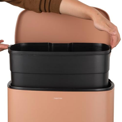 happimess Connor 2-Piece Iron Trash Can, Clay Rose | 13.2 And 1.3 Gallons, Rectangular, Soft-Close Lid, Step Pedal, 20 Liners, 26" And 12" Height - color: Clay Rose