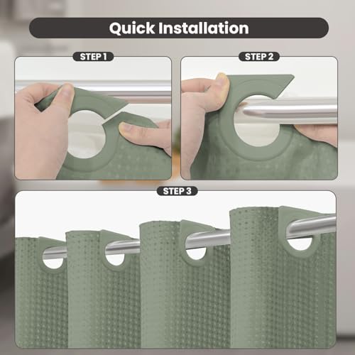 Inhousolu No Hook Shower Curtain with Removable Snap-in Liner, Waffle Weave 230 GSM Polyester, Weighted Hem, Water Repellent Washable, 60 x 72 Inch, Sage Green - color: Sage Green, size: 60"W x 72"L (Pack of 1)