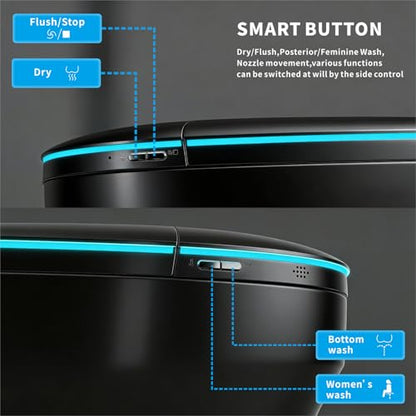 Black Smart Bidet Toilet with Foam Shield, Auto Open/Close Lid & Seat, Foot Sensor Flush, Tankless One Piece Elongated, Heated Seat, Instant Warm Water & Dryer - color: Black