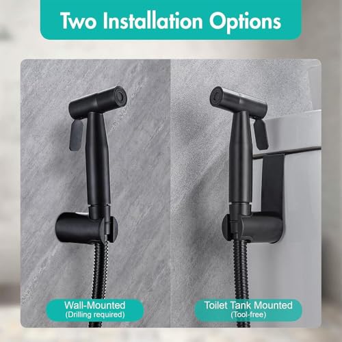 VARMHUS Handheld Bidet Sprayer for Toilet-Adjustable Water Pressure Stainless Steel Sprayer Ki,Bidet Hose Attachment for Feminine wash (Matte Black)