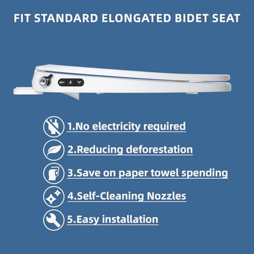 Bidet Toilet Seat, Soft Close Toilet Seat, Button control Feminine/Posterior Wash Switch, Knob Control Water Pressure,White Bidet Seat Attachment with Brass inlet (Elongated-D) - color: White / OVAL Black Buttons, size: Elongated
