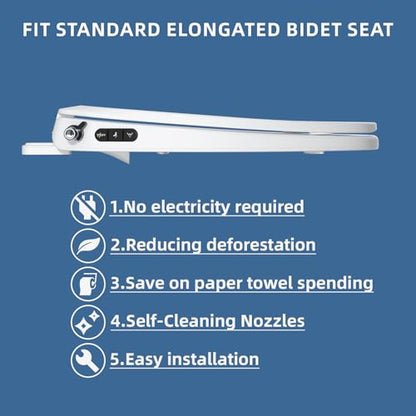 Bidet Toilet Seat, Soft Close Toilet Seat, Button control Feminine/Posterior Wash Switch, Knob Control Water Pressure,White Bidet Seat Attachment with Brass inlet (Elongated-D) - color: White / OVAL Black Buttons, size: Elongated