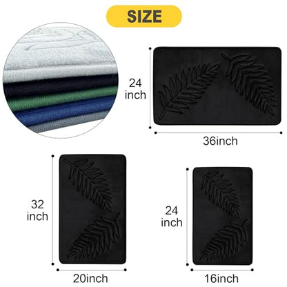 Bath Mat Washable 24" x 16" Super Absorbent Bathroom Rugs Soft Memory Foam Bath Mat Quick Dry Non-Slip Bathroom Carpet for Bedroom Shower and Tub, Black