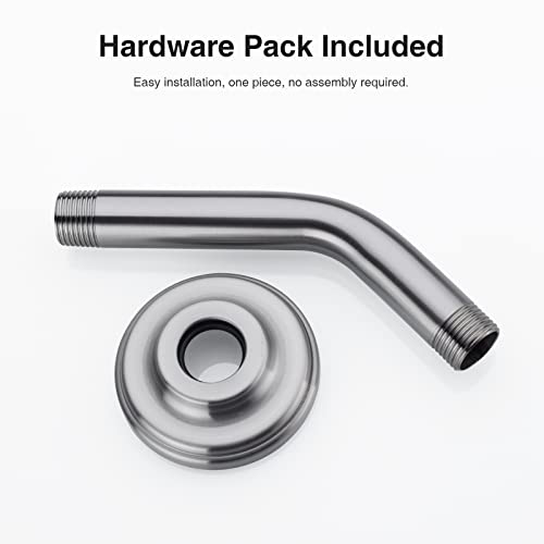 6 Inch Brushed Nickel Shower Arm and Flange Angled Head Pipe | Stainless Steel Wall Mounted Curved Gooseneck, Bathroom Extension Shower Neck - color: Brushed Nickel, style: 6 inch