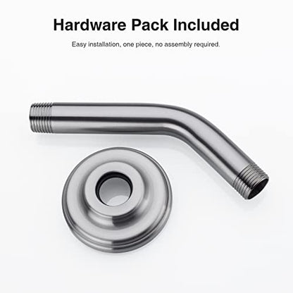 6 Inch Brushed Nickel Shower Arm and Flange Angled Head Pipe | Stainless Steel Wall Mounted Curved Gooseneck, Bathroom Extension Shower Neck - color: Brushed Nickel, style: 6 inch