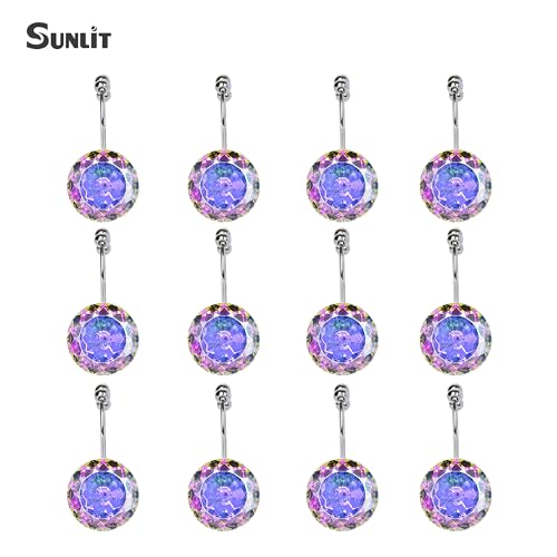 Sunlit Luxury Design Round Diamond Crystal Gem Bling with Glide Balls Double Shower Curtain Hooks, Rainbow Colorful Rust Proof Metal Rhinestones Mermaid Shower Curtain Rings for Girls-12 Pack - color: Crystal Ab With Double Hooks