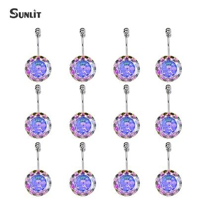 Sunlit Luxury Design Round Diamond Crystal Gem Bling with Glide Balls Double Shower Curtain Hooks, Rainbow Colorful Rust Proof Metal Rhinestones Mermaid Shower Curtain Rings for Girls-12 Pack - color: Crystal Ab With Double Hooks