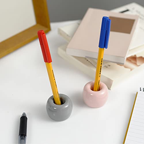 Mini Ceramic Couple Toothbrush Holder, Hand-Made Bathroom Toothbrush Holder, Electric Toothbrush Head Holder and Office Pen Holder 2-Piece Set (Gray) - color: Gray