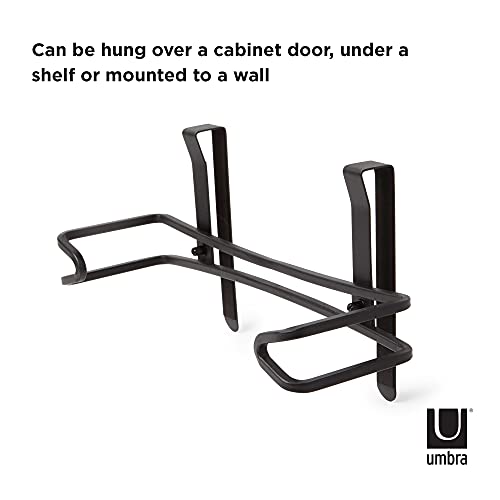 Umbra Squire Paper Towel Holder, Under Cabinet Wall Mount Steel, Black | Bent metal, space saving compact size, hangs over door or shelf, low waste finish, fits kitchen or bath