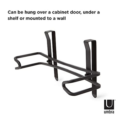 Umbra Squire Paper Towel Holder, Under Cabinet Wall Mount Steel, Black | Bent metal, space saving compact size, hangs over door or shelf, low waste finish, fits kitchen or bath