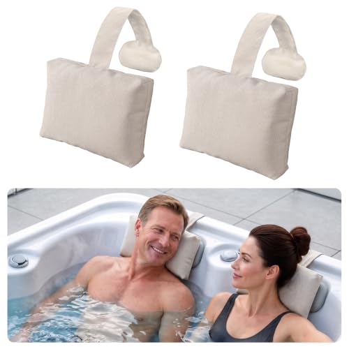 2-Pack Soft Pillow for hot tub, Clawfoot Tub & Chaise Lounge, Inflatable Outdoor Spa Accessories Replacement Pool Headrest with Weighted Strap, Birthday Day Gifts regalo for Women Wife Mom Men - size: 2-Pack