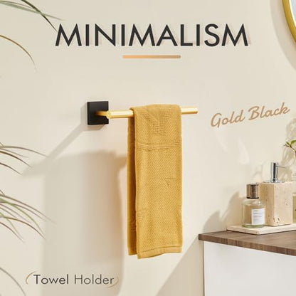 KOKOSIRI Bathroom Towel Bar Hand Towel Holders Wall Mount Toilet Kitchen Cabinet Paper Holder Stainless Steel Bath Hardware Black with Gold, B3008GDK - color: Black Gold, size: 1 Pack