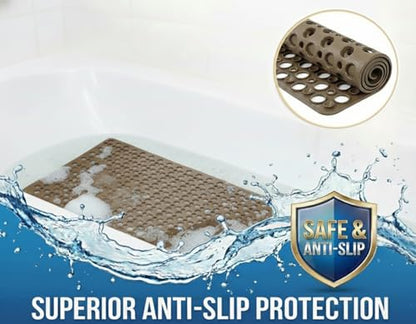Nonslip Bath Tub Shower Mat with Suction Cups, Extra Soft TPE Bath Mat for Kids, Bathtub Bathroom Mats, Machine Washable, Smooth/Non-Textured Tubs Only, 35L x 16W Inch(Brown) - color: Brown, size: 35" x 16" (Rectangular)