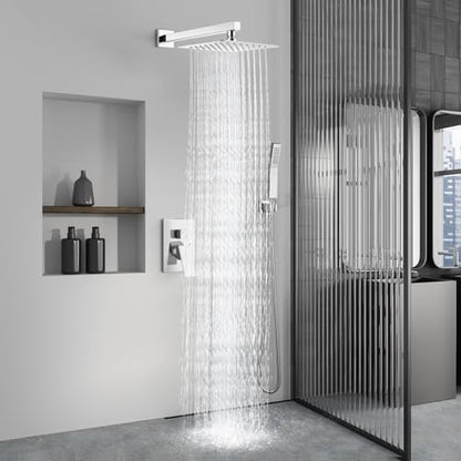 Aolemi Shower Faucet Set with Handheld Polish Chrome 10 Inch Head | Pressure Balance Shower Valve and Trim Kit,SUS304 Rain Head and Handle System,All Metal,Wall Mount,Bathroom,Handheld Spray - color: Chrome, size: 10 Inch Wall Mount Shower Head