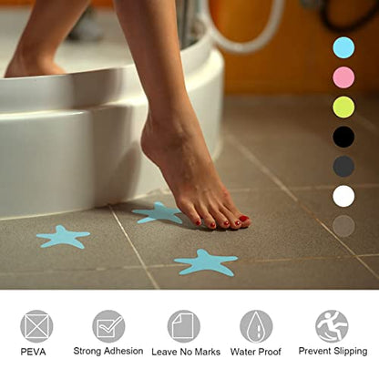 12pcs Non Slip Bathtub Stickers Bath Shower Floor 3.86" Anti-Slip Sticker Tape Starfish Style Decals for Bathroom Kitchen Bathtub Treads Stairs, Blue