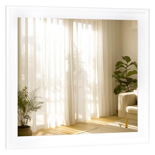 CULER White Wall Mirror for Bathroom,Rectangle 30 x 30 inch Hanging Vanity Mirrors for Living Room,Bedroom,Entryway - color: White, size: 30"L x 30"W