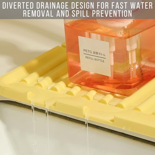Silicone Sink Splash Guard, Non-Slip Faucet Mat for Kitchen and Bathroom, Quick Drainage, 17.5" x 5.7" / 44.5 x 14.5 cm, Ideal for Drying Countertops - Yellow, Set of 1 - color: Yellow