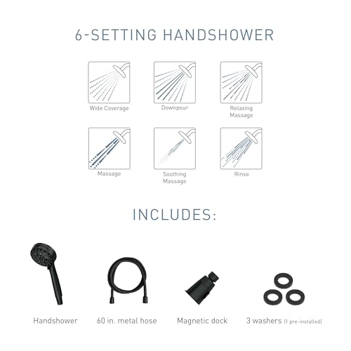 Moen 26100BL Engage 3.5" Handheld Showerhead, Magnetix, Black | 3.5" spray face, 6 spray settings, Magnetix docking system, detachable handheld design, matte black finish - color: Matte Black, size: Showerhead