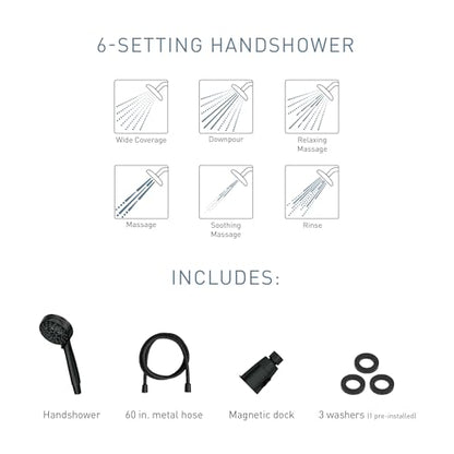 Moen 26100BL Engage 3.5" Handheld Showerhead, Magnetix, Black | 3.5" spray face, 6 spray settings, Magnetix docking system, detachable handheld design, matte black finish - color: Matte Black, size: Showerhead
